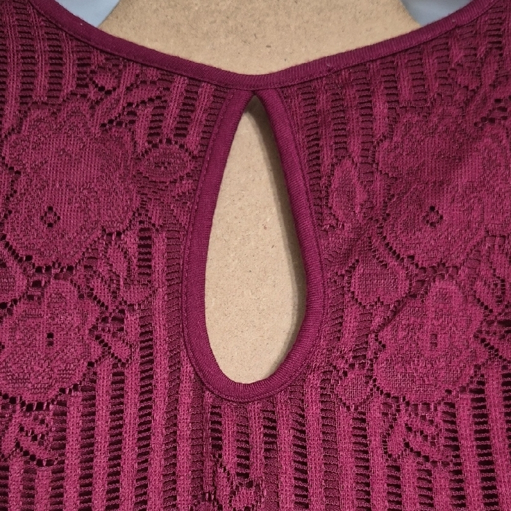 Maurices Wine Babydoll Dress Lacy 3/4 Sleeve Size Small NWT - Picture 9 of 14